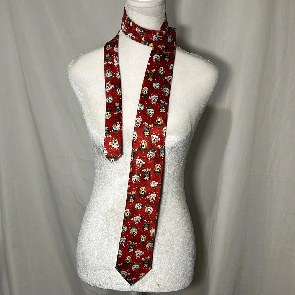 Christmas / Winter dog print tie - black Lab, Golden Retriever, Basset Hound